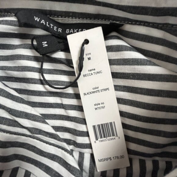 Walter Baker Becca Tunic Black/White Striped Floral Embroidered Medium New $178 - Picture 3 of 8